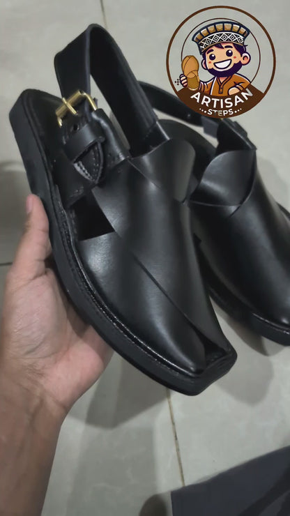 Classic Peshawari Chappal - Black